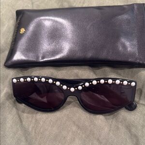 Lele Sadoughi Pearl-Embellished Black Sunglasses